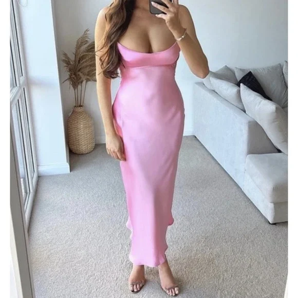 Zara SATIN Pink dress Viral tik tok - Picture 2 of 7